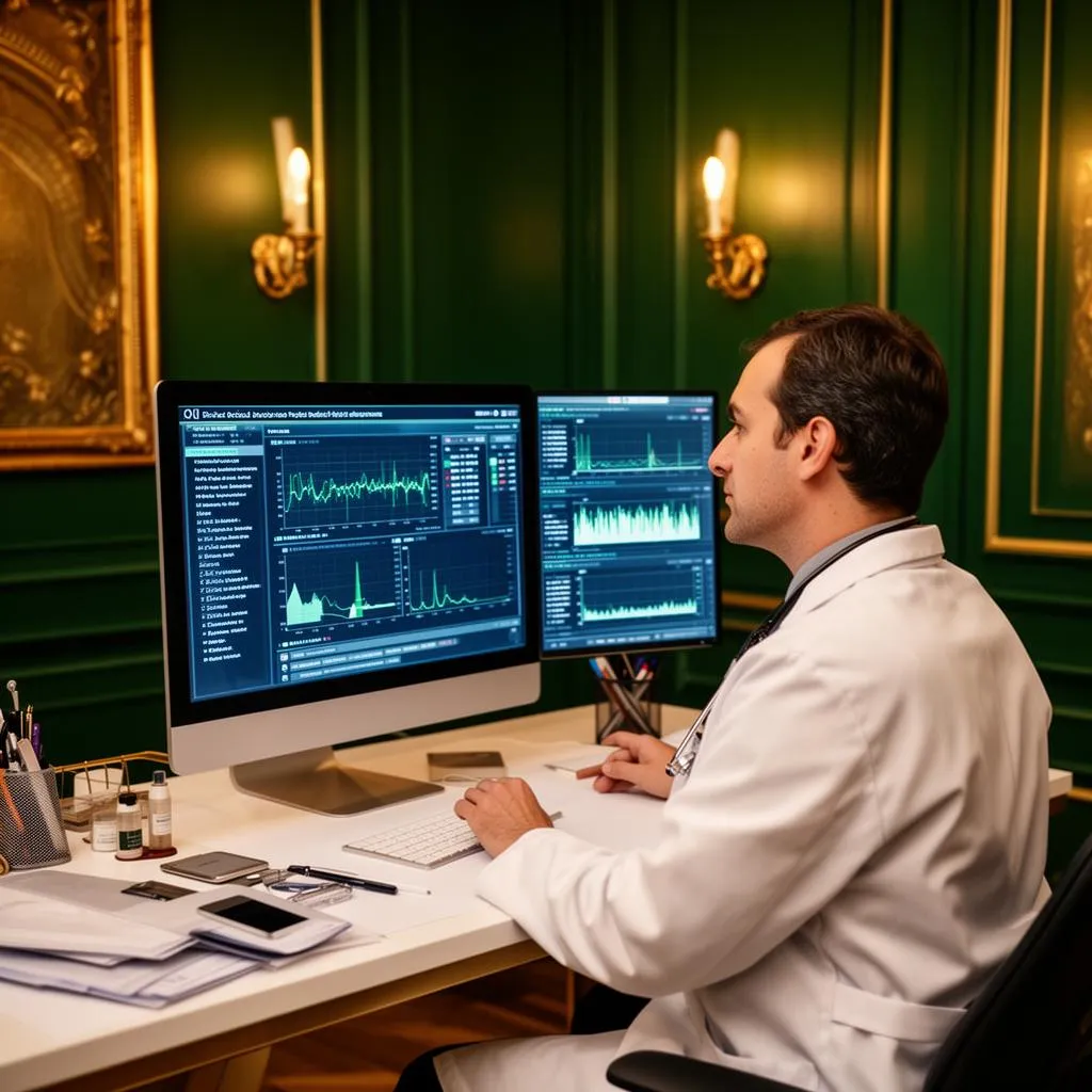 Physician reviewing biomarker data and designing a personalized protocol